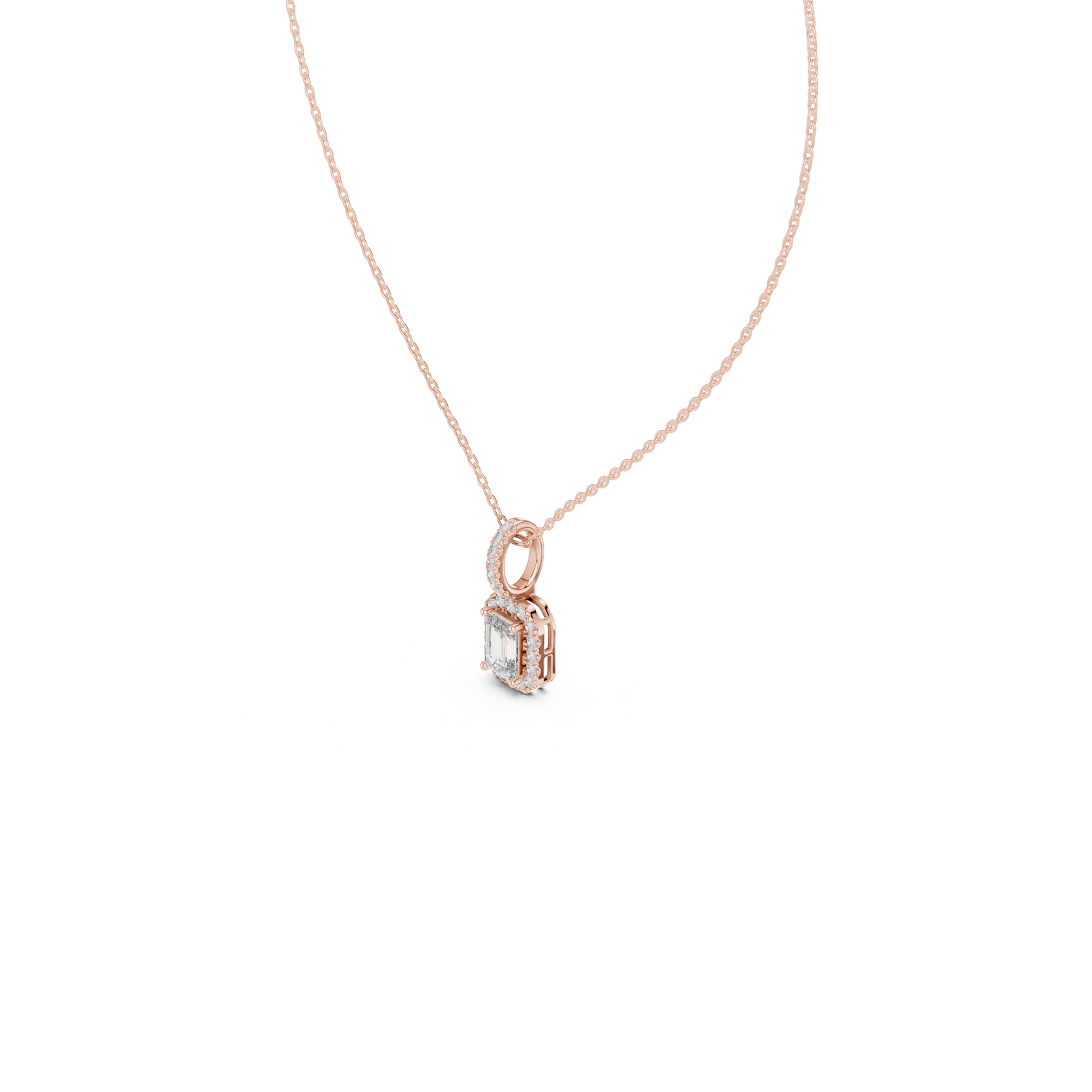 Emerald Cut Diamond Halo Pendant
