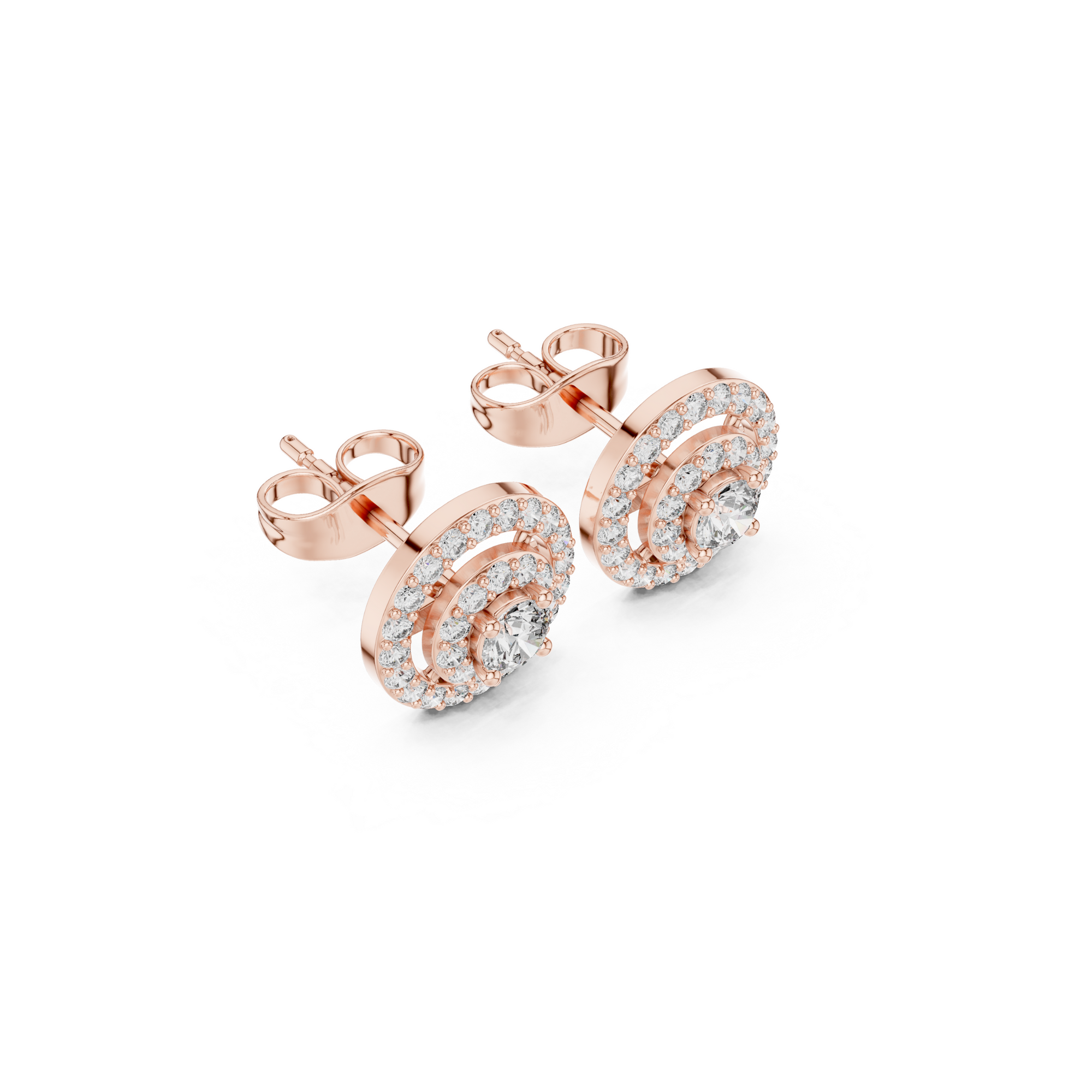 Double Halo Circle Diamond Stud Earrings