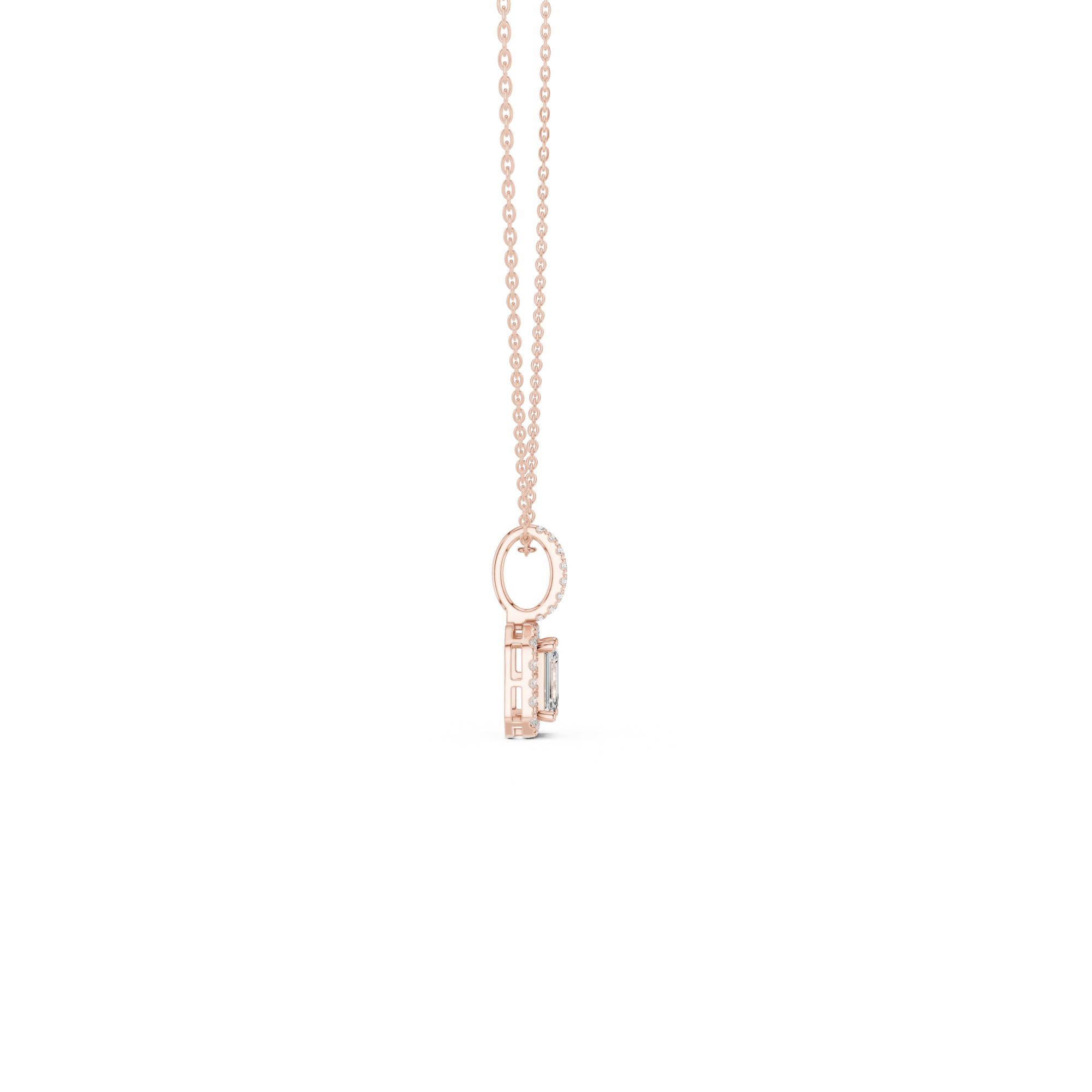 Emerald Cut Diamond Halo Pendant