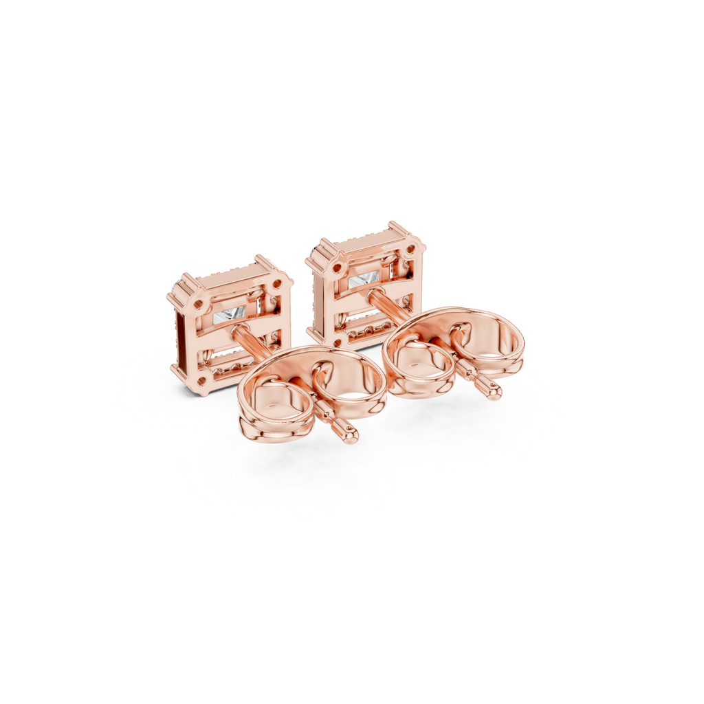 Double Halo Princess Diamond Stud Earrings