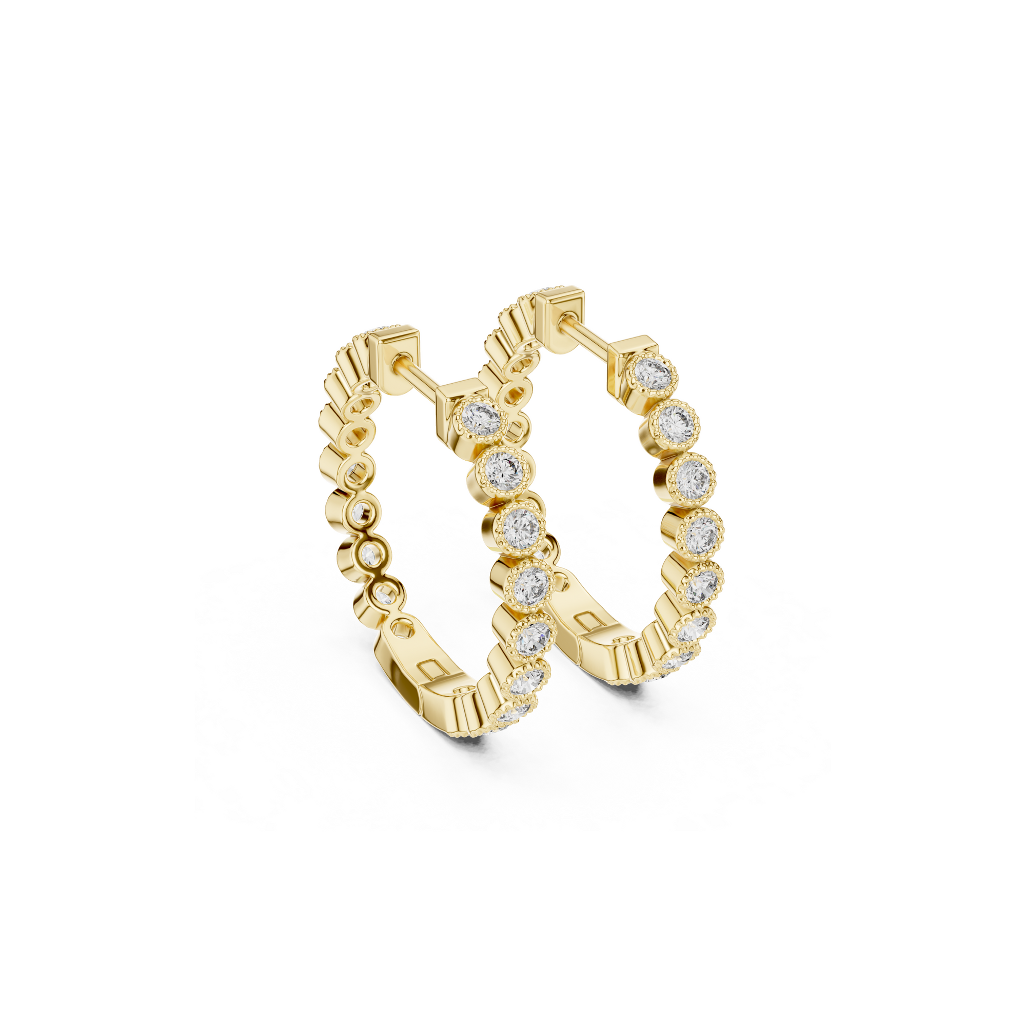 Modern Bezel-Set Diamond Hoop Earrings