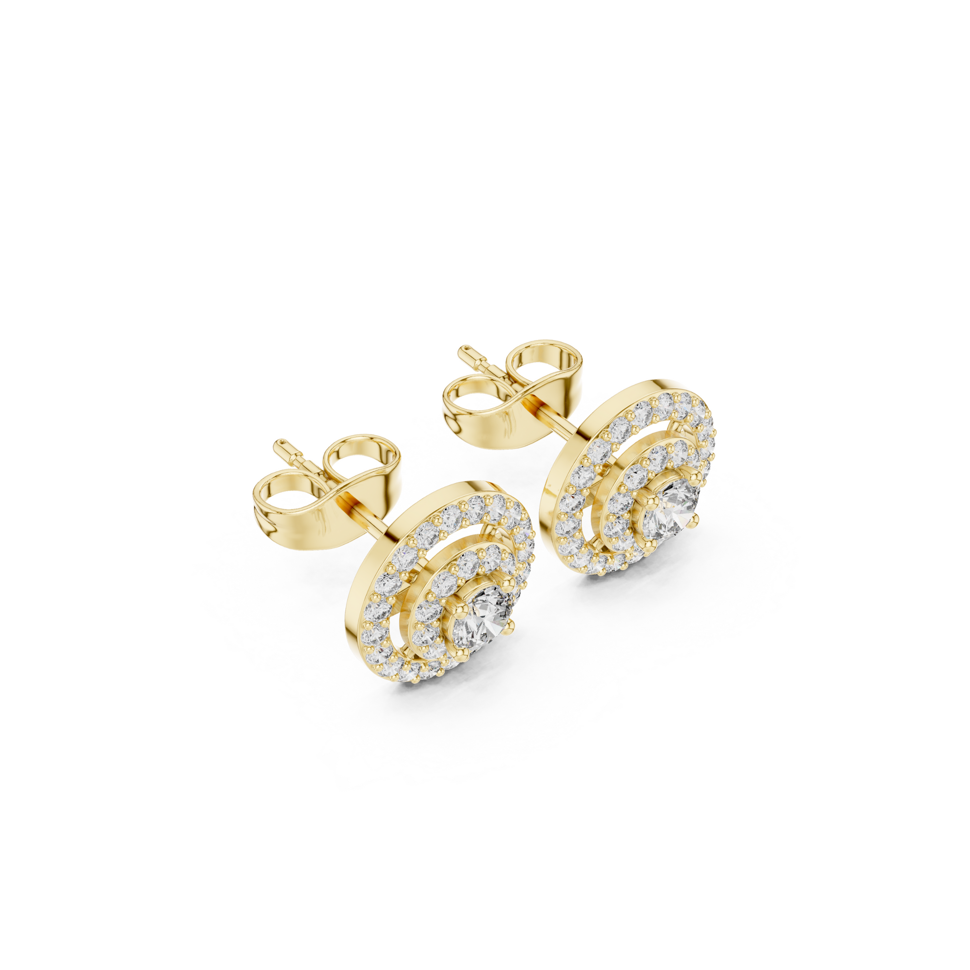 Double Halo Circle Diamond Stud Earrings