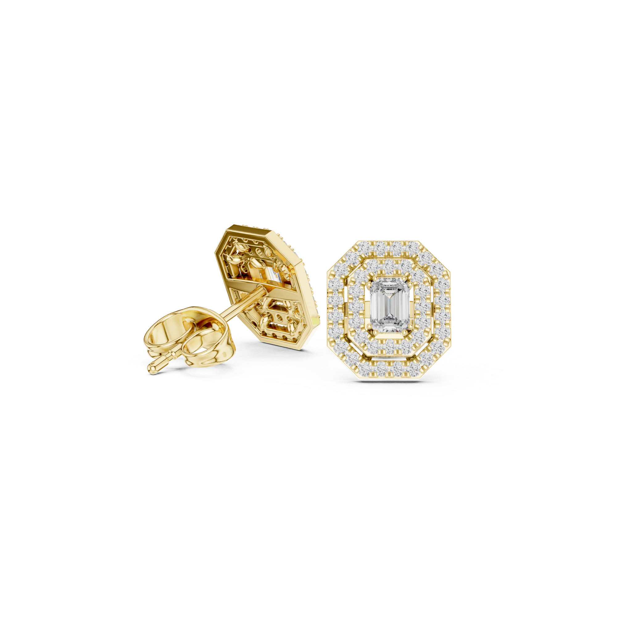 Vintage Emerald-Cut Diamond Stud Earrings