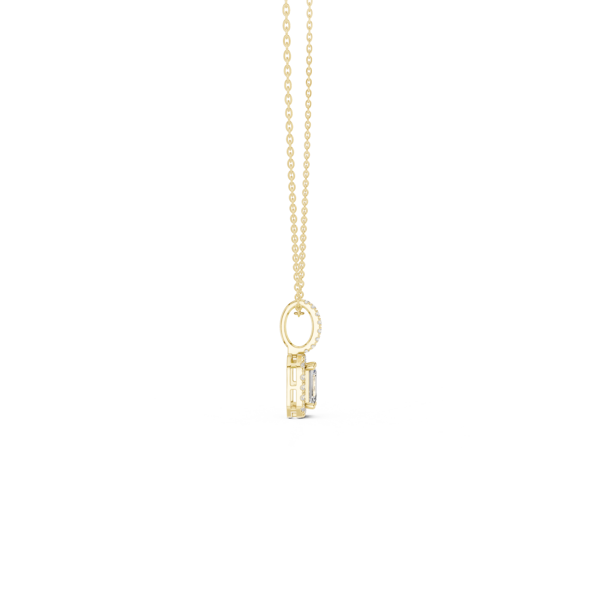Emerald Cut Diamond Halo Pendant