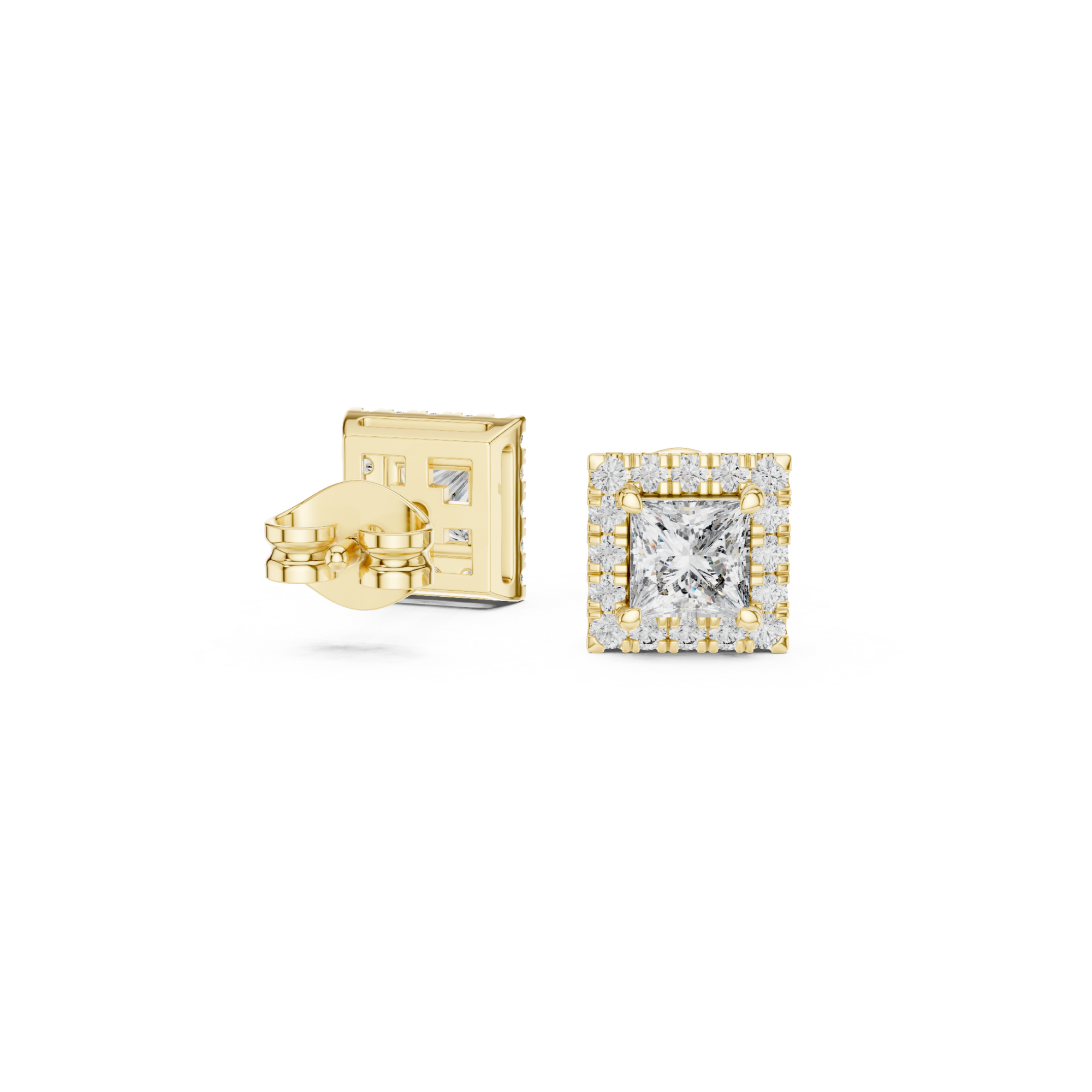 Princess-Cut Diamond Halo Stud Earrings