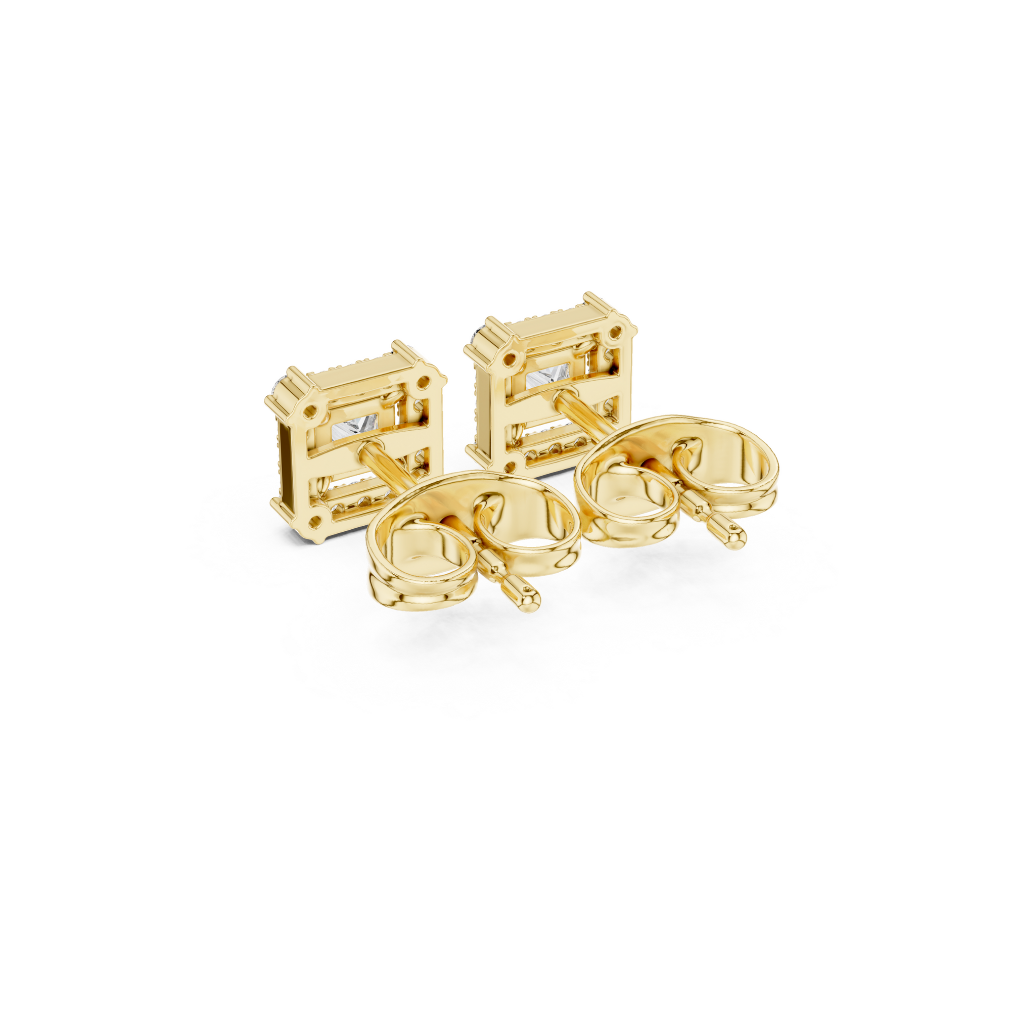 Double Halo Princess Diamond Stud Earrings