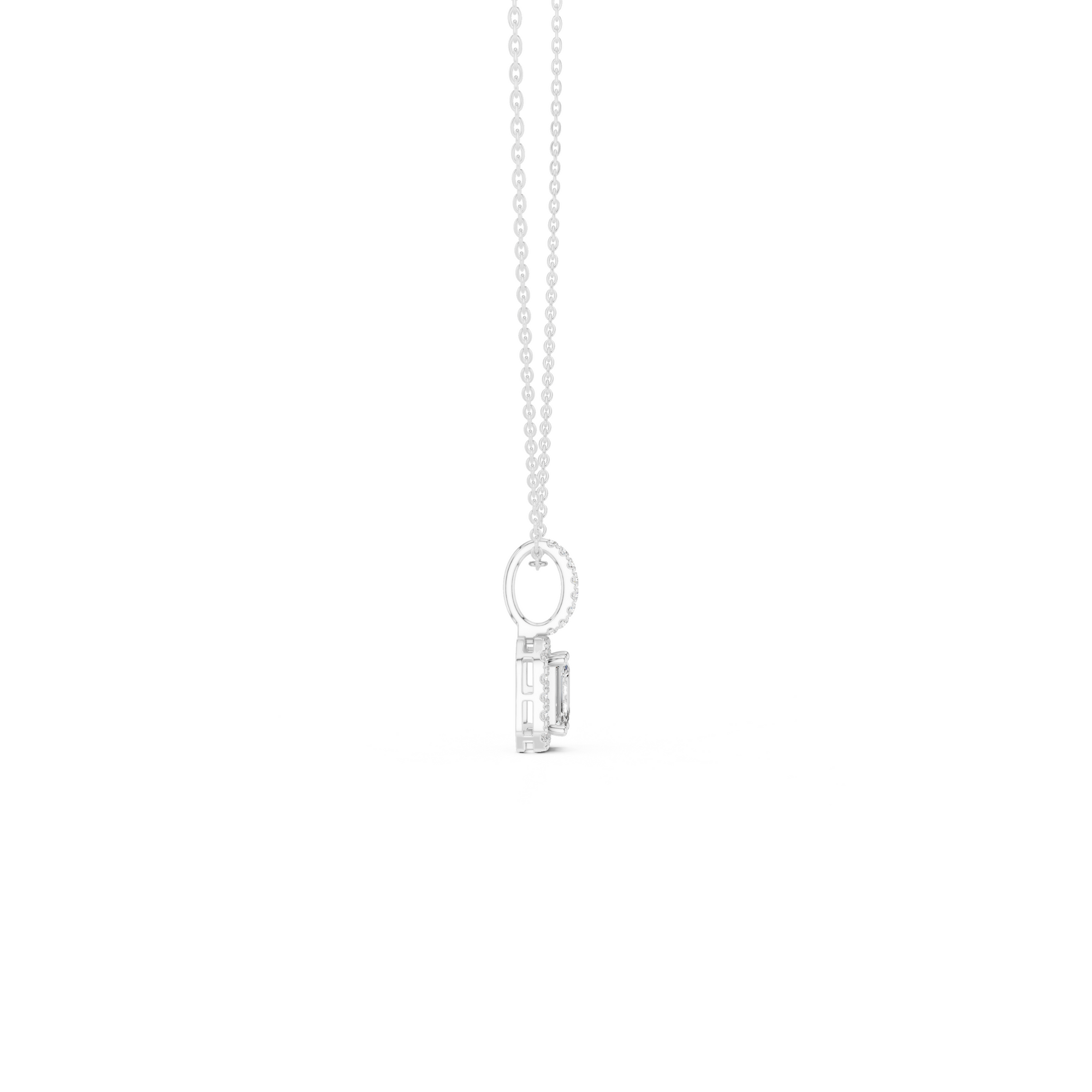Emerald Cut Diamond Halo Pendant