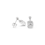 Emerald-Cut Diamond Halo Drop Earrings