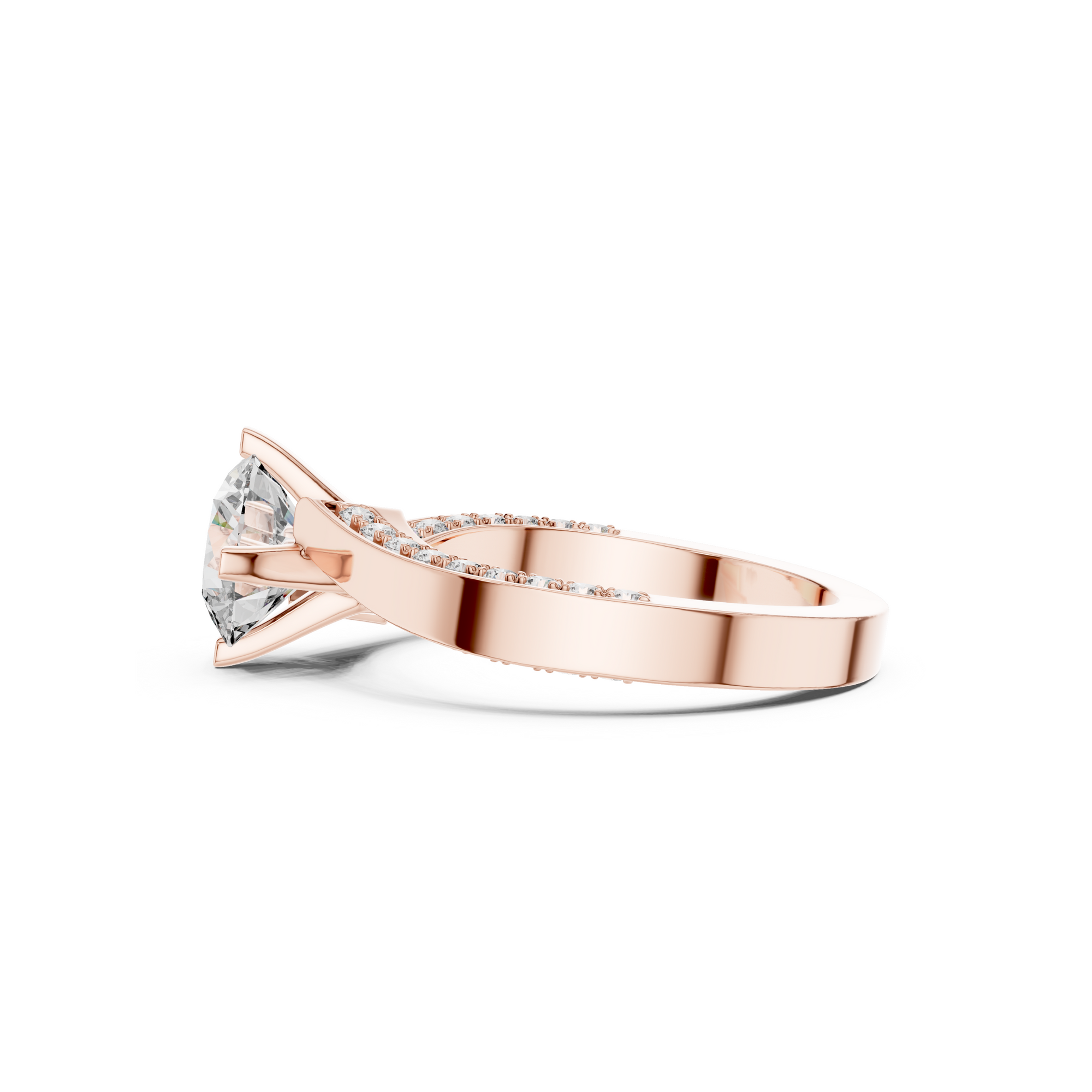 Solitaire Lab Grown Diamond Ring with Pavé-Set Band